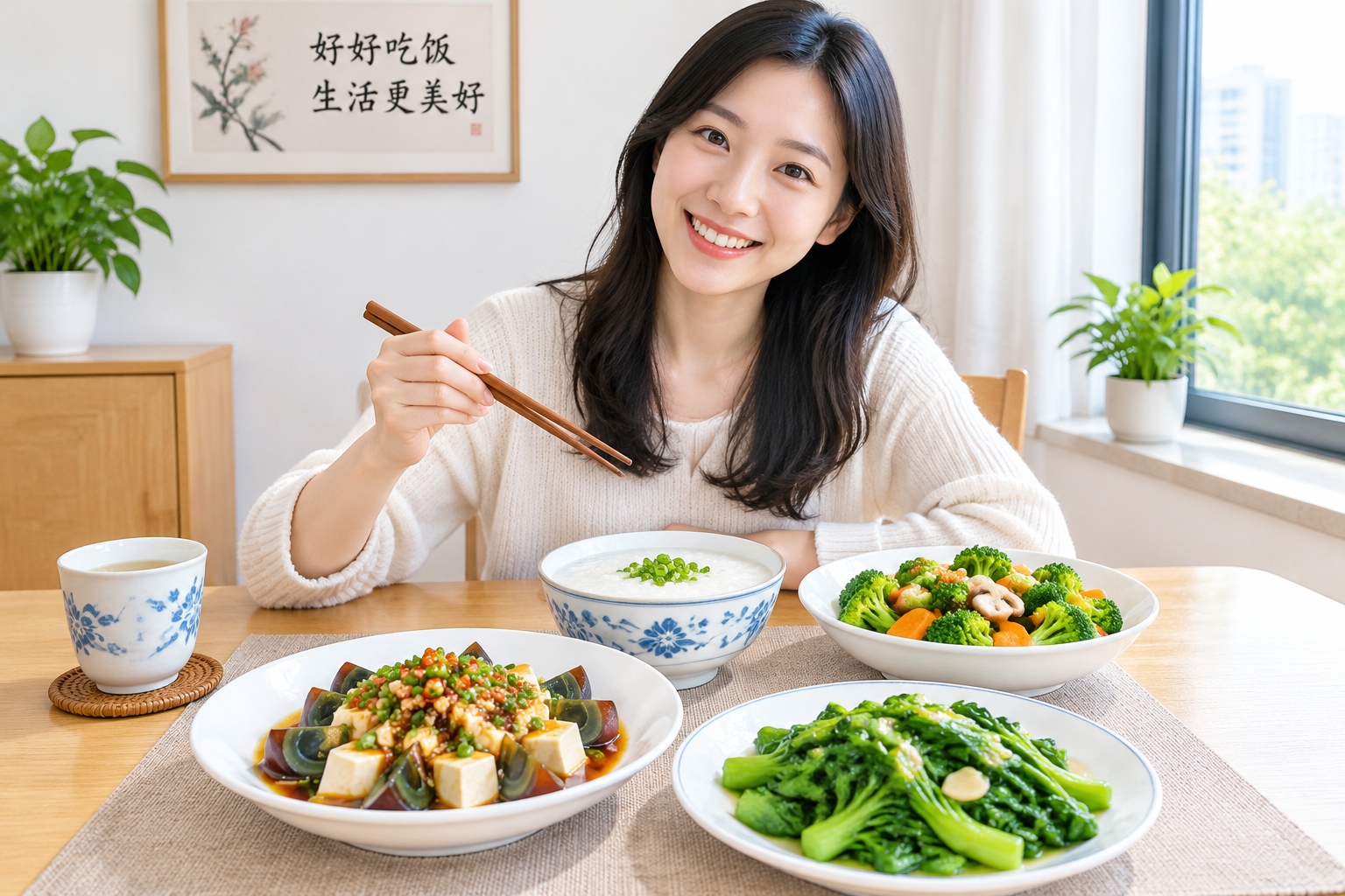 Century Eggs: I Tried the 'Devil's Egg' and Lived to Tell the Tale 25 A modern Chinese meal featuring century egg tofu salad and congee served on a clean white table