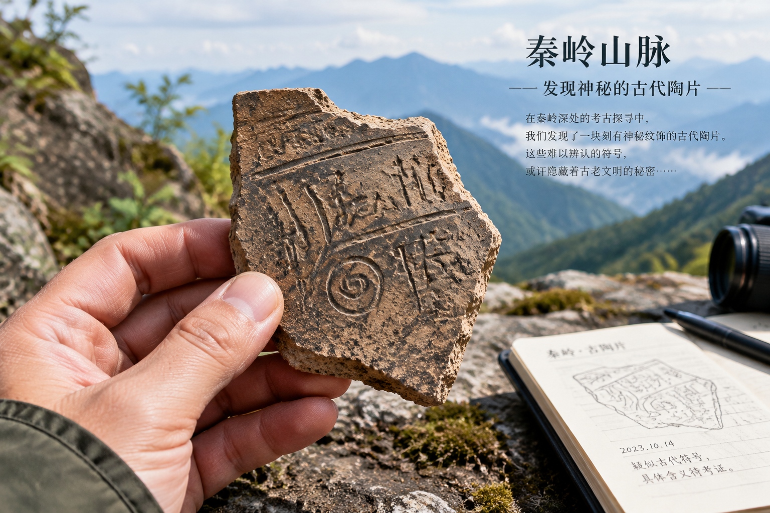 Ancient pottery fragment with unknown symbols discovered in Shaanxi's Qinling Mountains