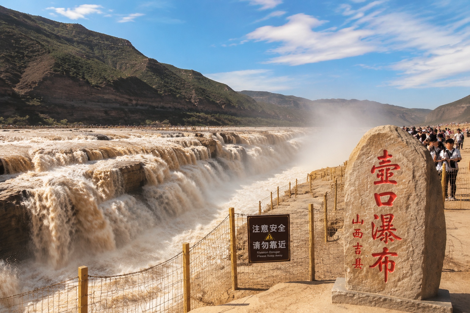 The powerful and turbulent waters of the Yellow River at Hukou Waterfall