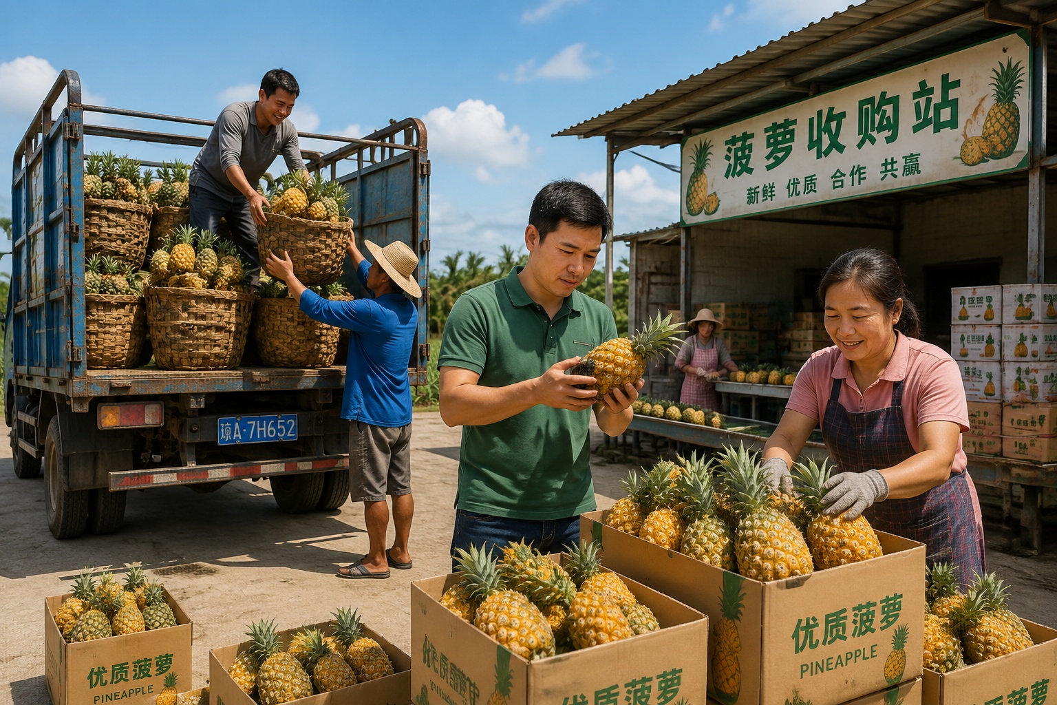 Pineapple trading at a rural collection point near Zhanjiang, Guangdong