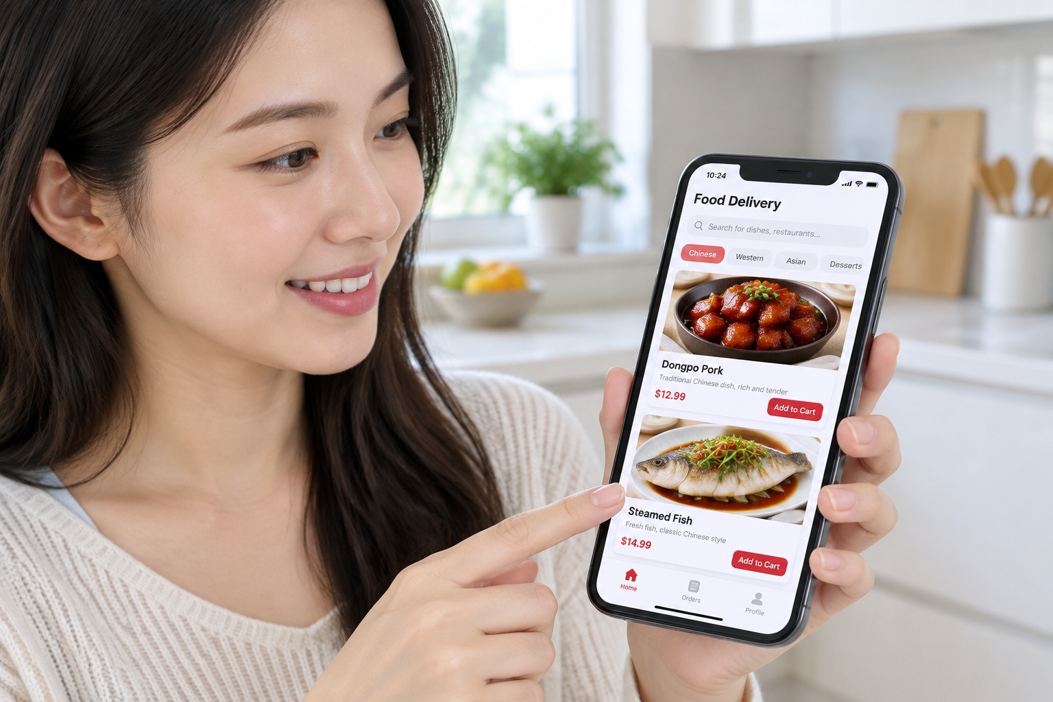 From Family Reunions to Food Delivery: How Zhejiang Keeps Traditional Feasts Alive 22 Young woman ordering traditional Zhejiang dishes on a food delivery app