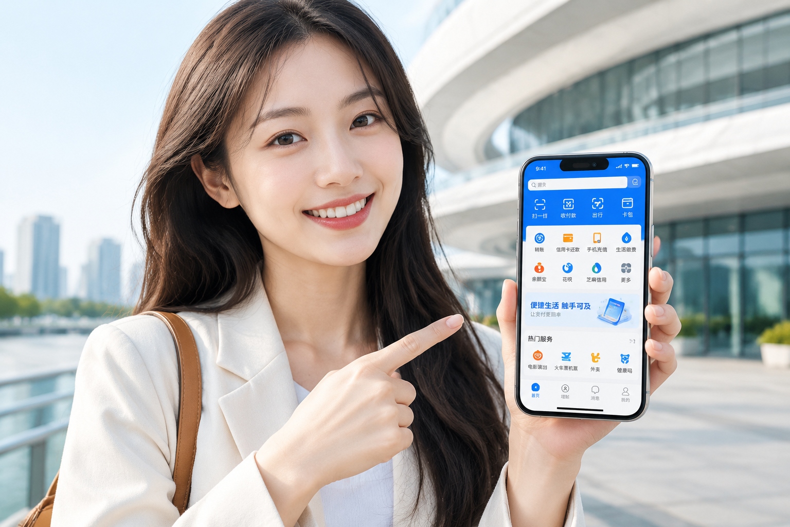 Smartphone app interface with symmetrical layout reflecting Hanzi-inspired design principles