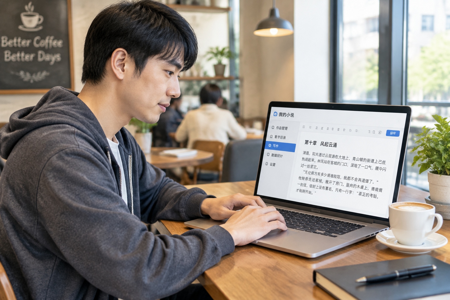 20 Years of Wuxia Web Novels: How Chinese Online Literature Reshaped the Jianghu 24 Chinese web novel writer editing wuxia story at coffee shop, creative process of online literature