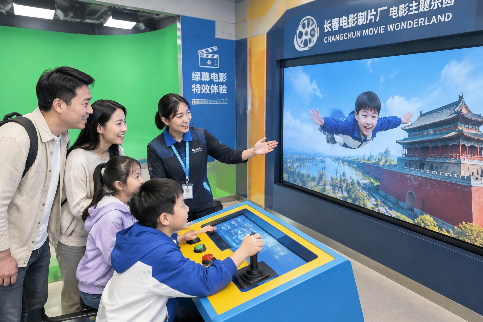 Movie Magic: Changchun Film Studio and the New Era of Chinese Cinema 23 Families try a green screen movie experience at Changchun Movie Wonderland theme park