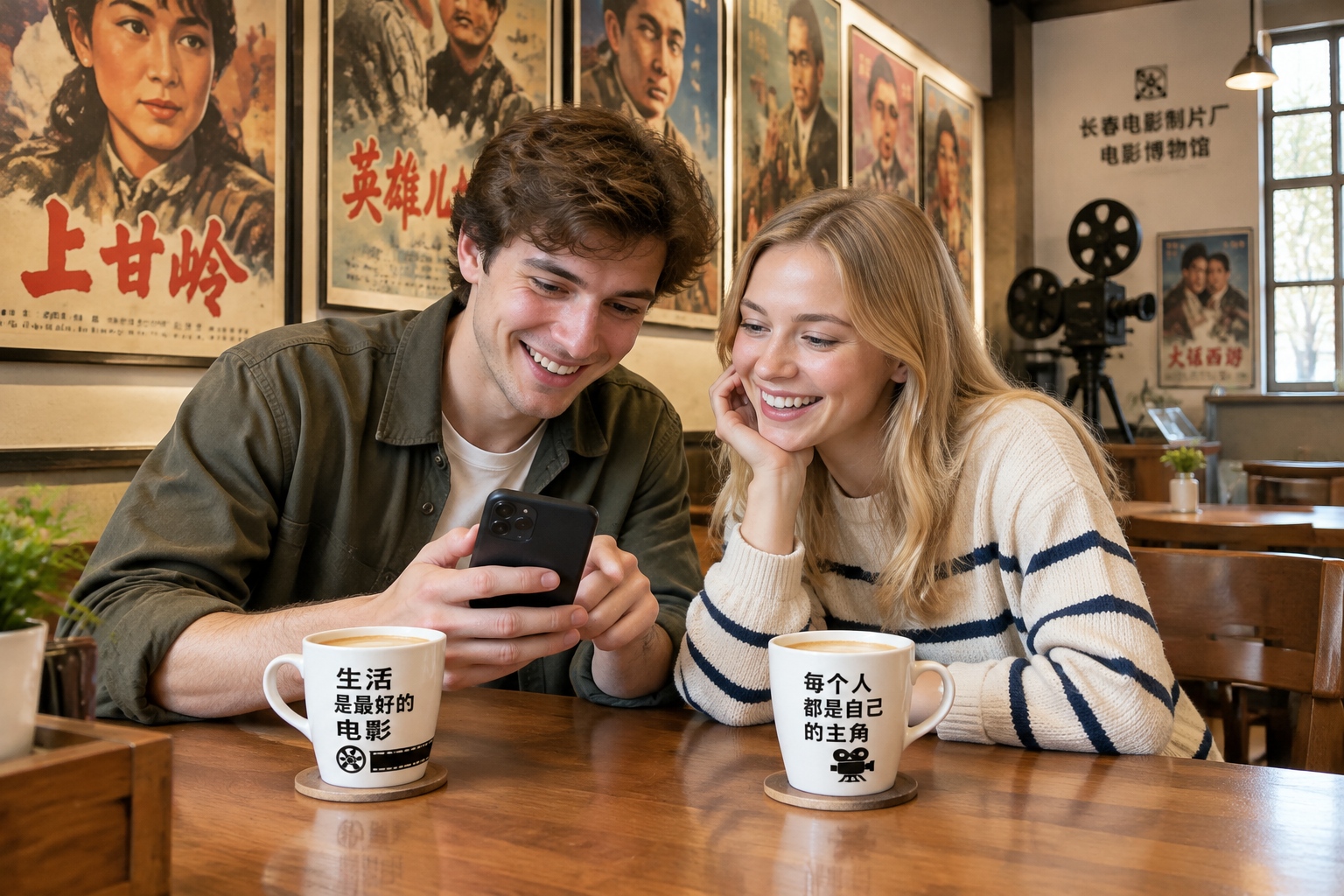 Movie Magic: Changchun Film Studio and the New Era of Chinese Cinema 24 Young customers drink coffee with old movie quotes at the café in Changchun Film Studio Museum