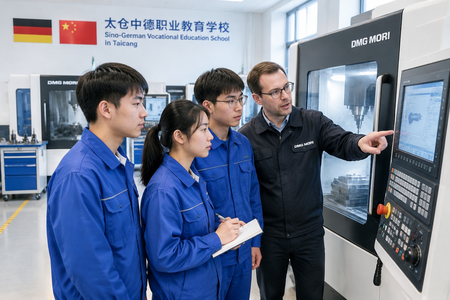 Chinese apprentices learning German-style dual vocational training at a Sino-German school in Taicang