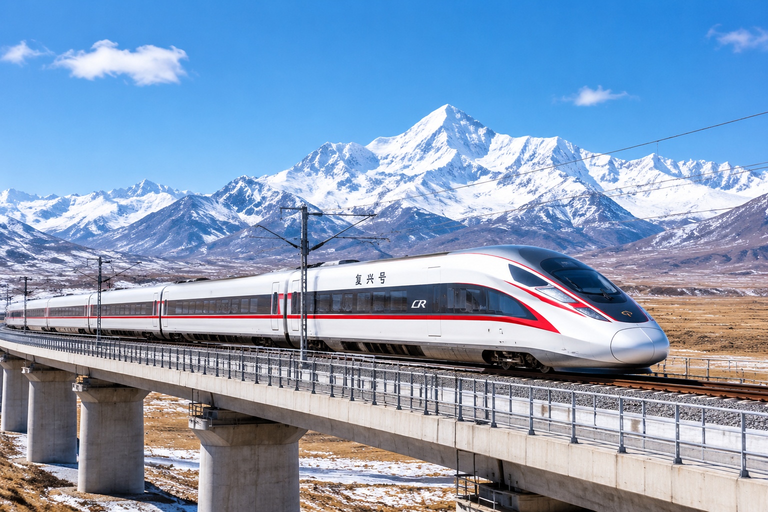 Fuxing train running on the Lhasa-Nyingchi railway in Tibet