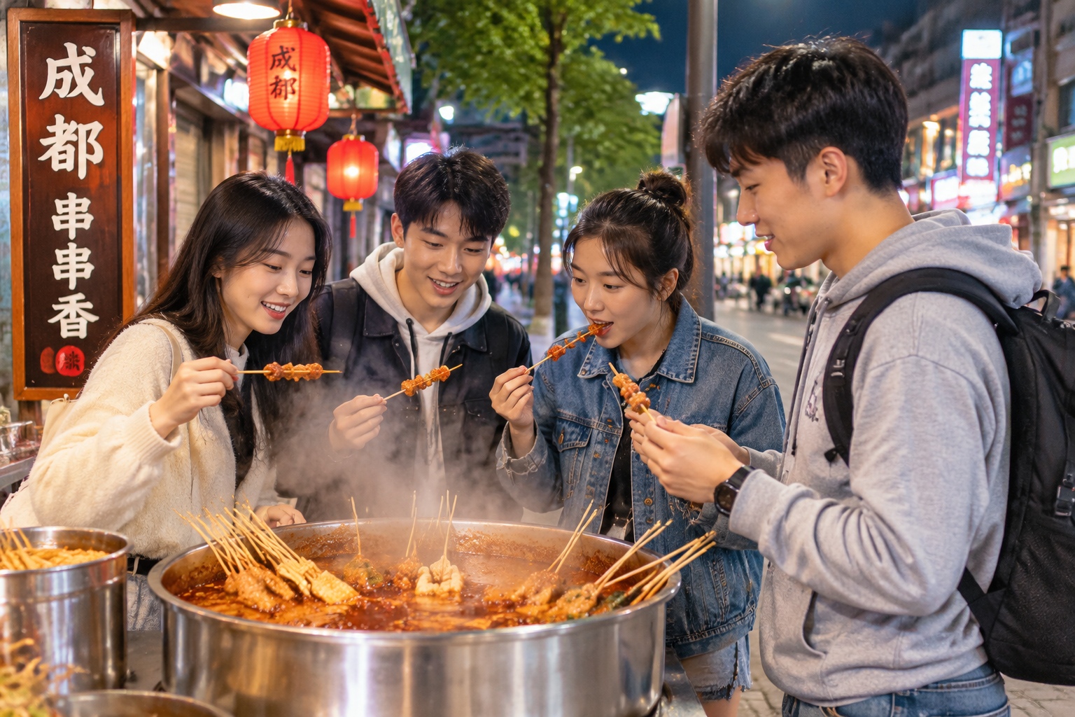Coding in Chengdu: What It's Like for Programmers 24 Chengdu programmers eating spicy chuanchuan skewers at an outdoor night stall