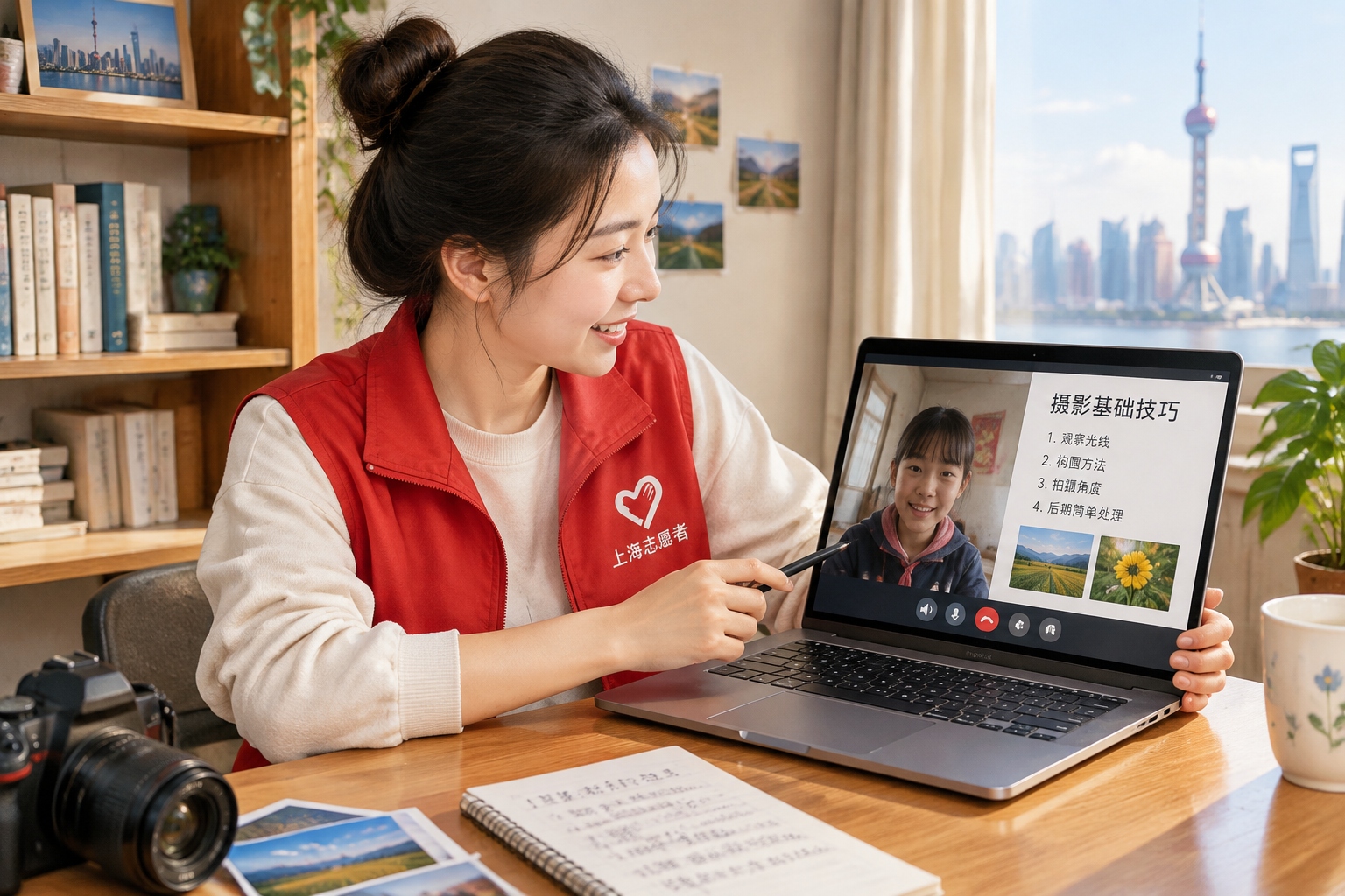 Teach in the Countryside: What Can Urban Youth Bring to Rural Schools? 24 Former volunteer teacher in Shanghai giving an online lesson to rural students on a laptop