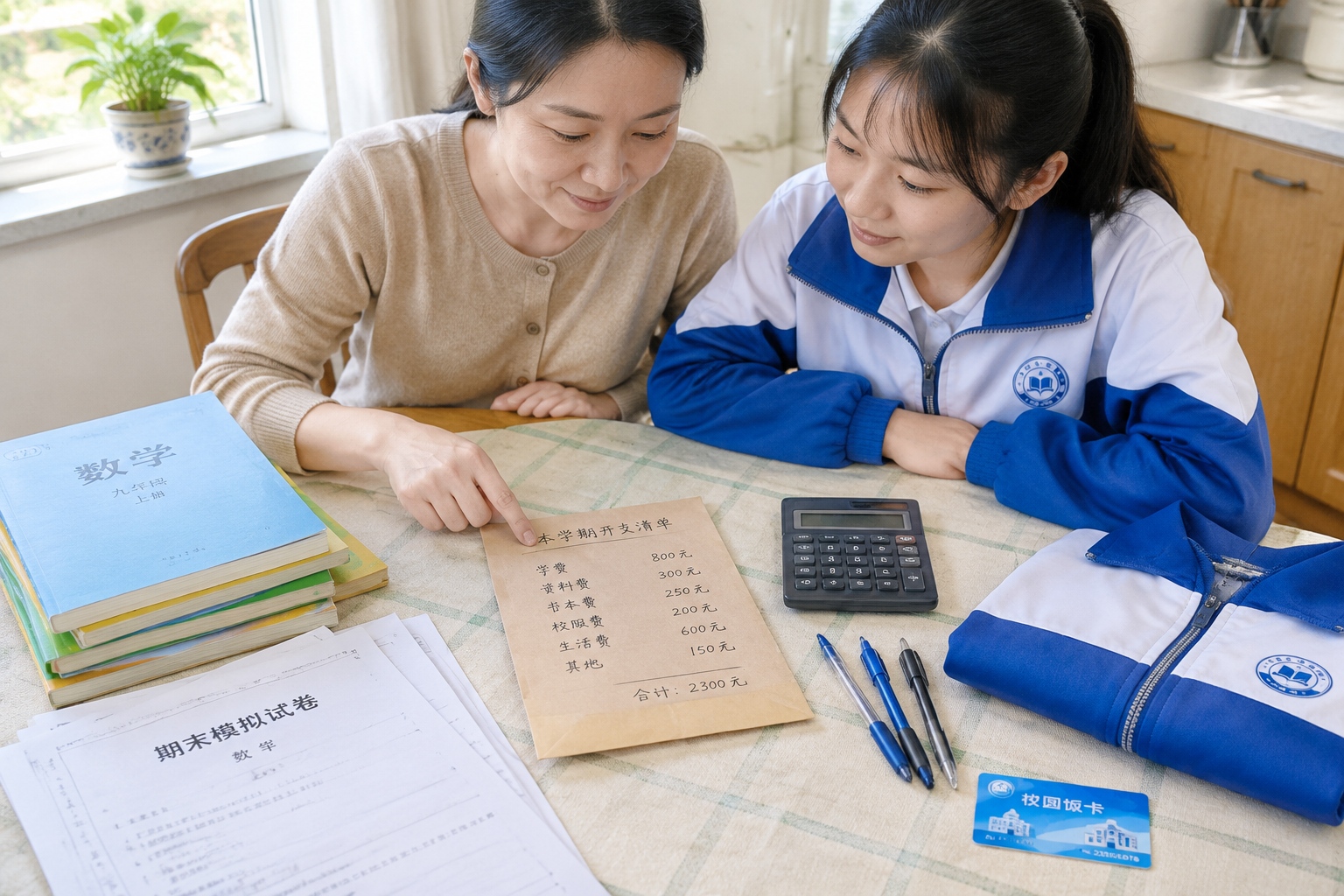 China's Education in Numbers: Input, Output, and Equity 22 A kitchen table in a Chinese home covered with a handwritten list of school expenses, exercise books, a calculator and a folded school uniform