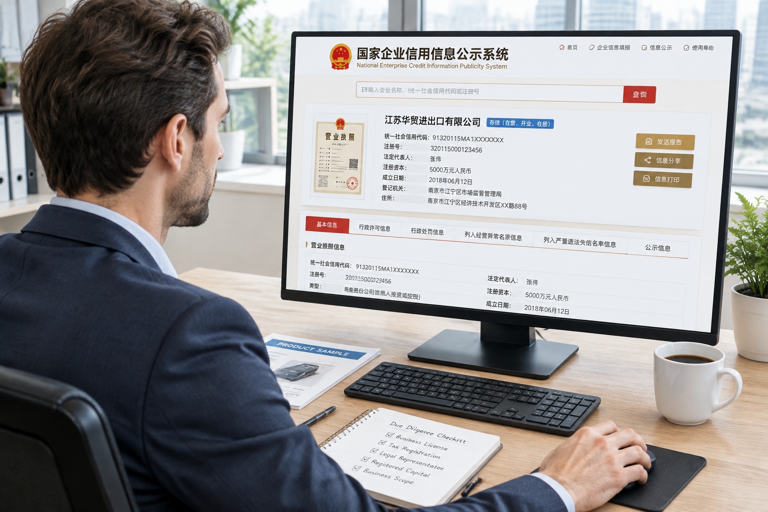 Importer checking a Chinese factory registration on the National Enterprise Credit Information Publicity System website
