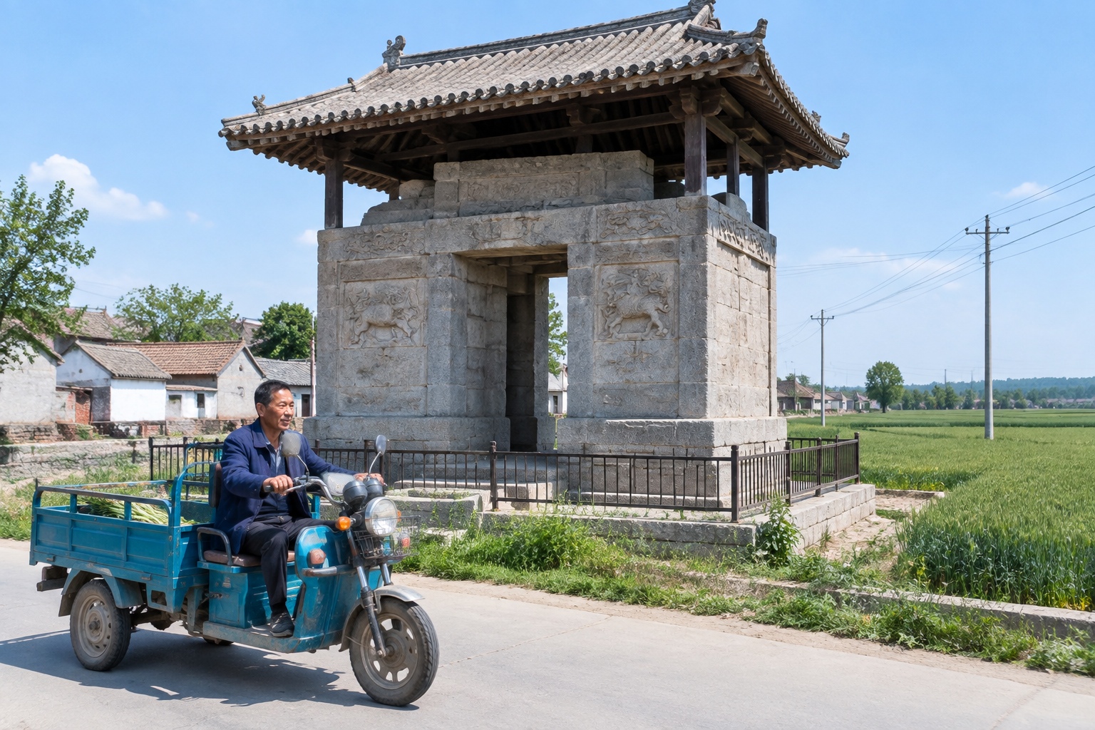 Beyond Shaolin: How Dengfeng's Mountains, Temples, and Observatory Shaped an Ancient Cosmic View 26 Taishi Que, a Han dynasty carved stone gate from 118 CE, standing at the edge of a village in Dengfeng, China