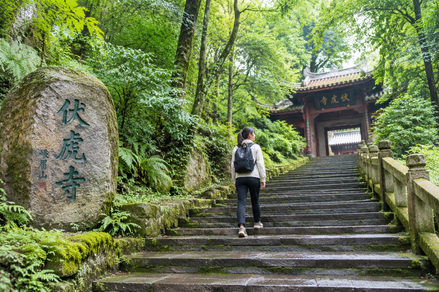 Do Mount Emei's Monkeys Really Steal Your Bag? I Tested It 25 A quiet moss-covered stone staircase in the forest near Fuhu Temple at the foot of Mount Emei with almost no visitors