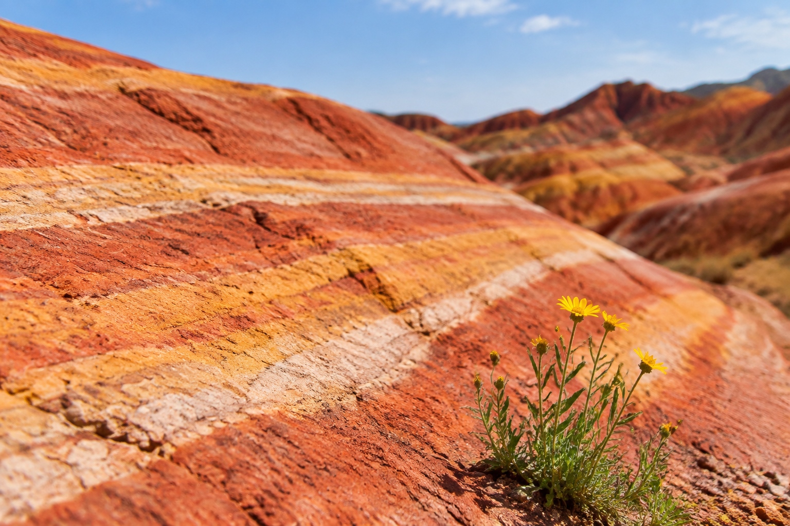 Close-up of colorful rock layers at Zhangye Danxia