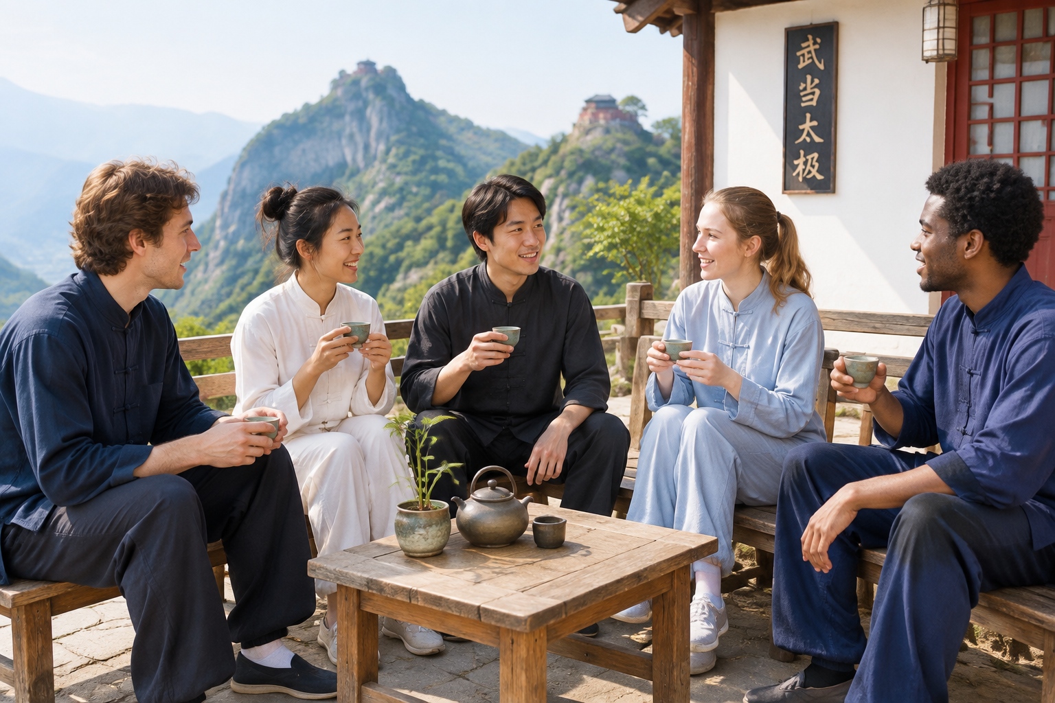 Learning Tai Chi on Wudang Mountain: What Can You Learn in a Week? 24 Students taking a tea break at a Tai Chi school on Wudang Mountain