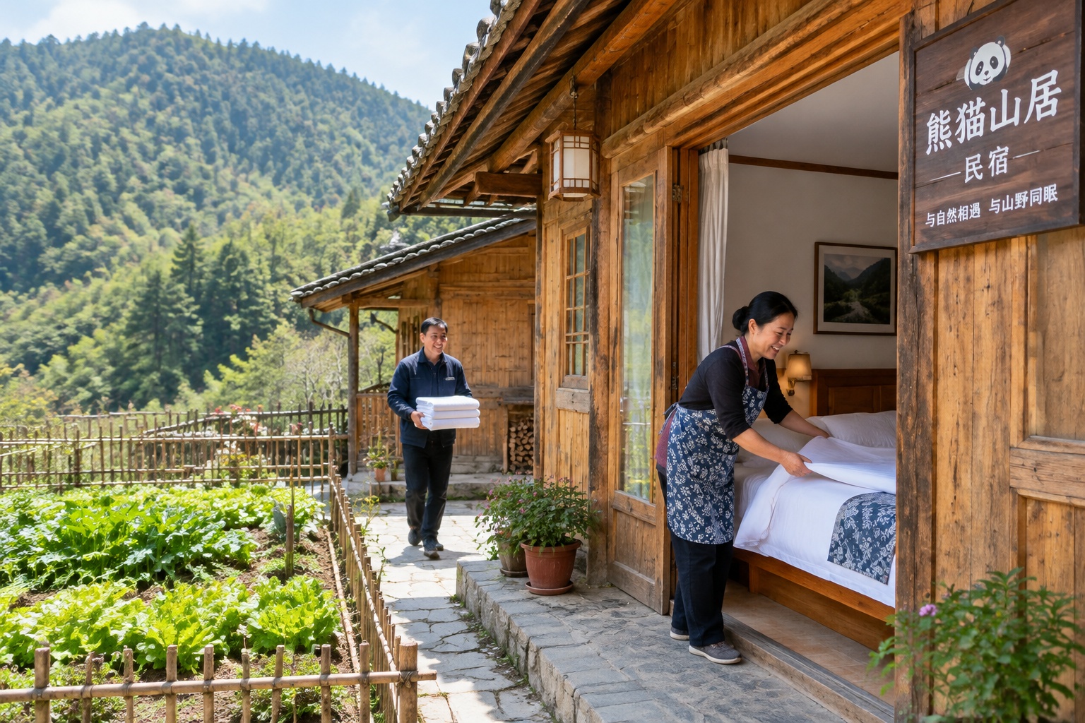 Small guesthouse in a mountain village near a panda reserve in Sichuan, China