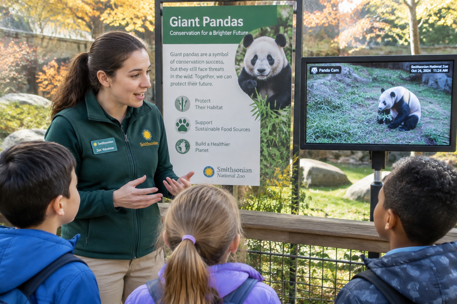 Why Pandas Became Global Cultural Icons 24 A volunteer talks to children about giant panda conservation outside the panda habitat at the Smithsonian's National Zoo in Washington, D.C.