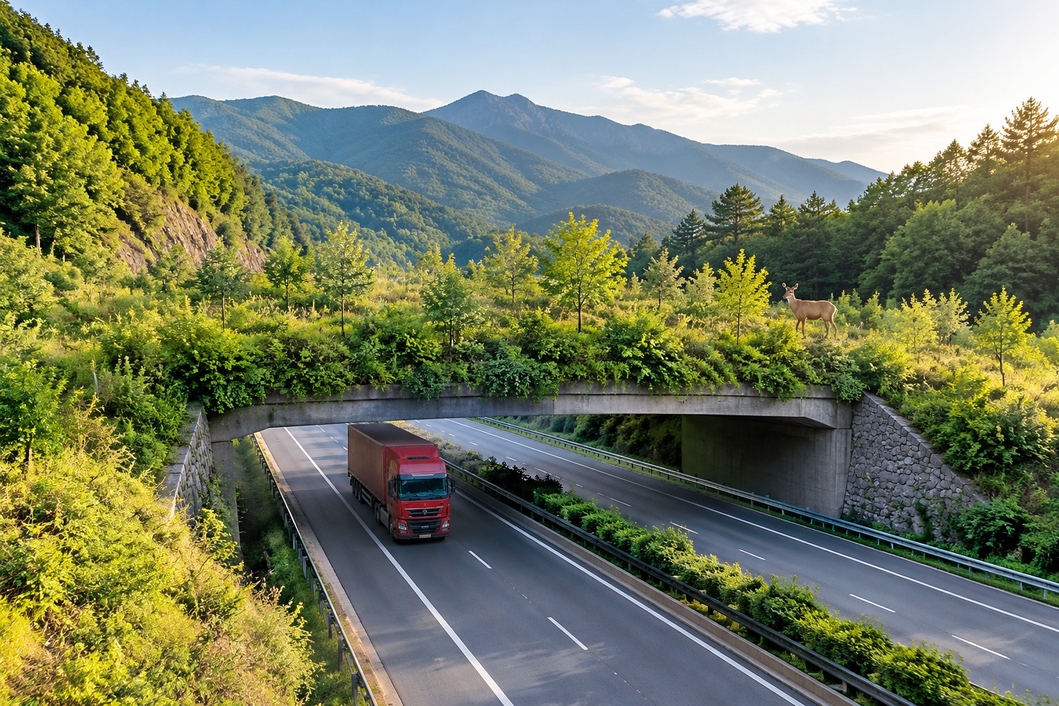 A vegetated wildlife overpass crossing a highway in the Qinling Mountains so pandas and other animals can move between forest fragments