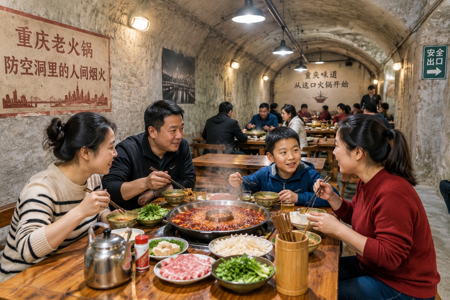 Diners eating hotpot inside a converted air-raid shelter in Chongqing, China