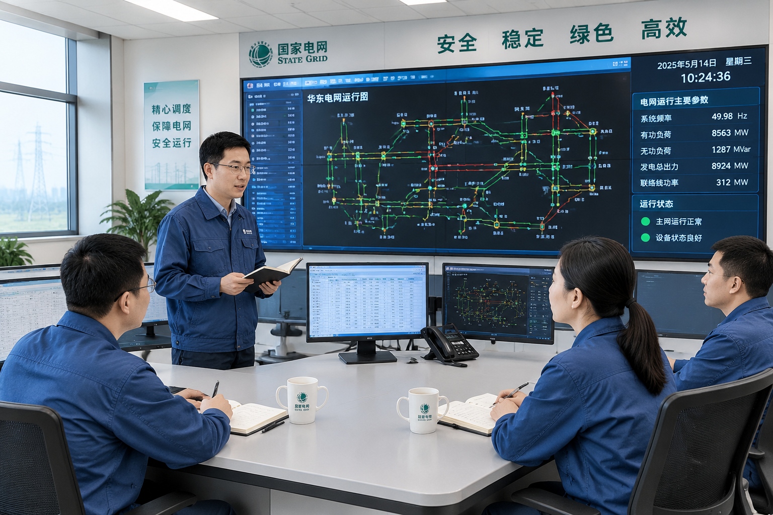 Tianquan: China’s Homegrown Power-System Solver 23 Operators sit at consoles during a shift handover in a power grid control room.