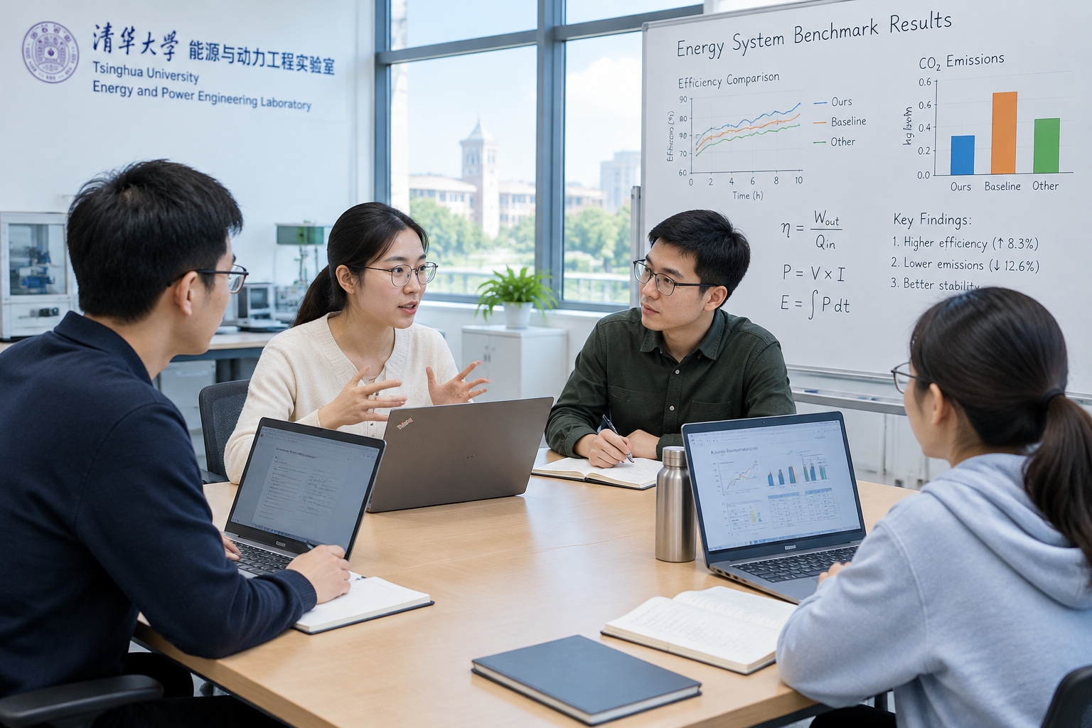 Tianquan: China’s Homegrown Power-System Solver 25 Researchers discuss benchmark results around a table in a university energy lab.