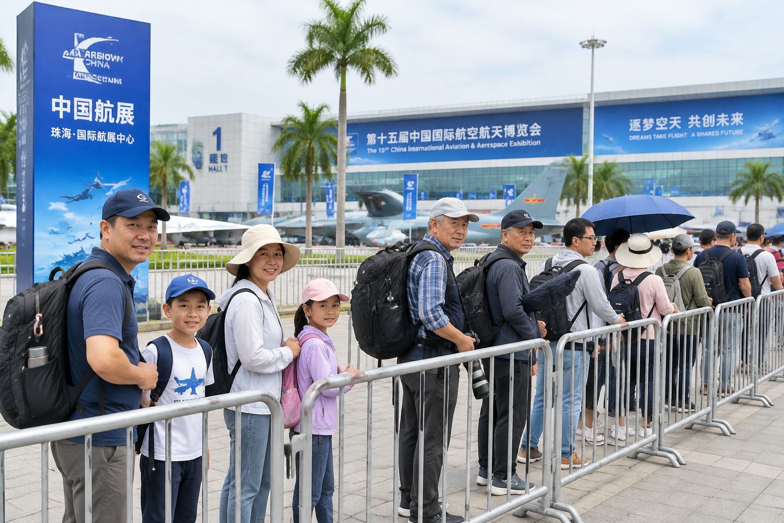 The J-20S: Why a Two-Seat Stealth Fighter Matters for Drone Teaming 22 Families and photographers queue outside an exhibition hall at a Chinese airshow on a humid overcast day