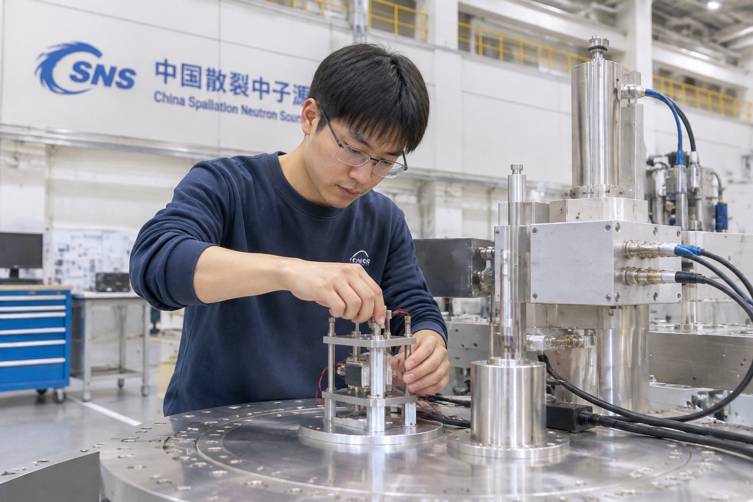 China’s Spallation Neutron Source: A Giant Microscope for Materials 23 Researcher installing a battery test sample on a neutron instrument at China Spallation Neutron Source