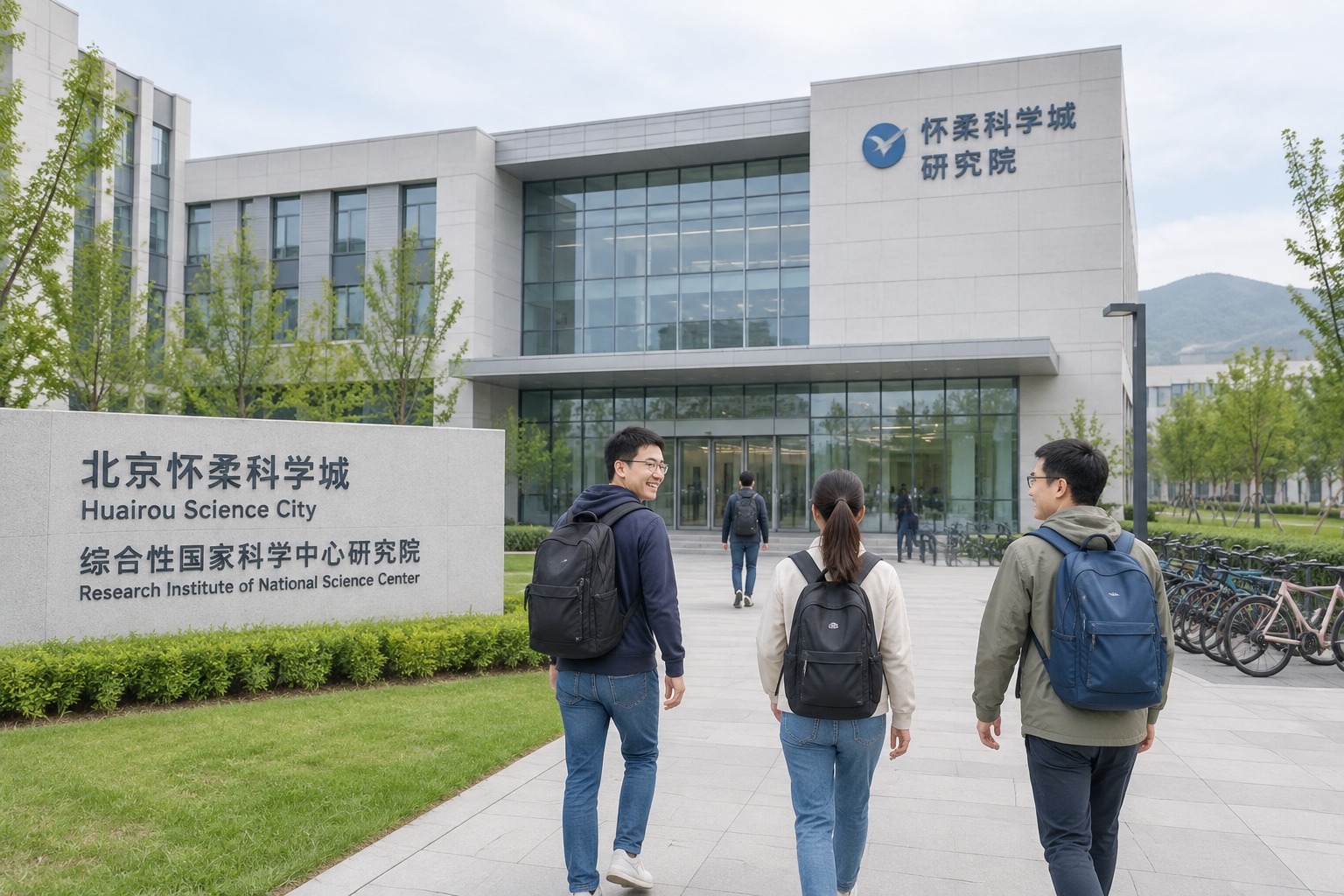 China’s Comprehensive Extreme Conditions Lab, Explained 24 Researchers walking toward the entrance of a modern laboratory building at Huairou Science City outside Beijing on an overcast day