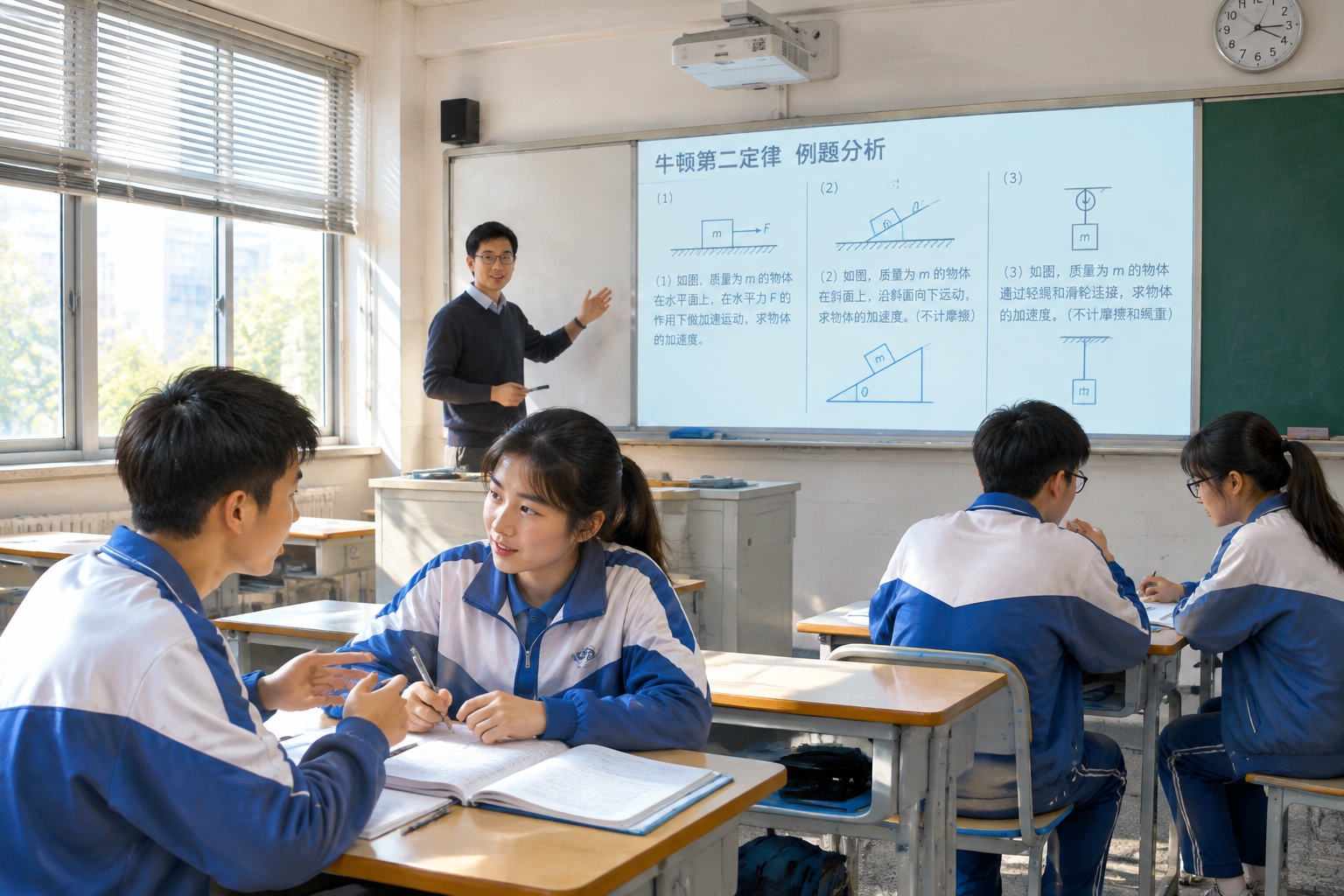 Chinese Teachers Are Learning to Spot AI-Written Homework—and Bringing LLMs Into Class 24 A Chinese physics teacher projects differentiated questions generated with an AI model while students discuss in pairs.