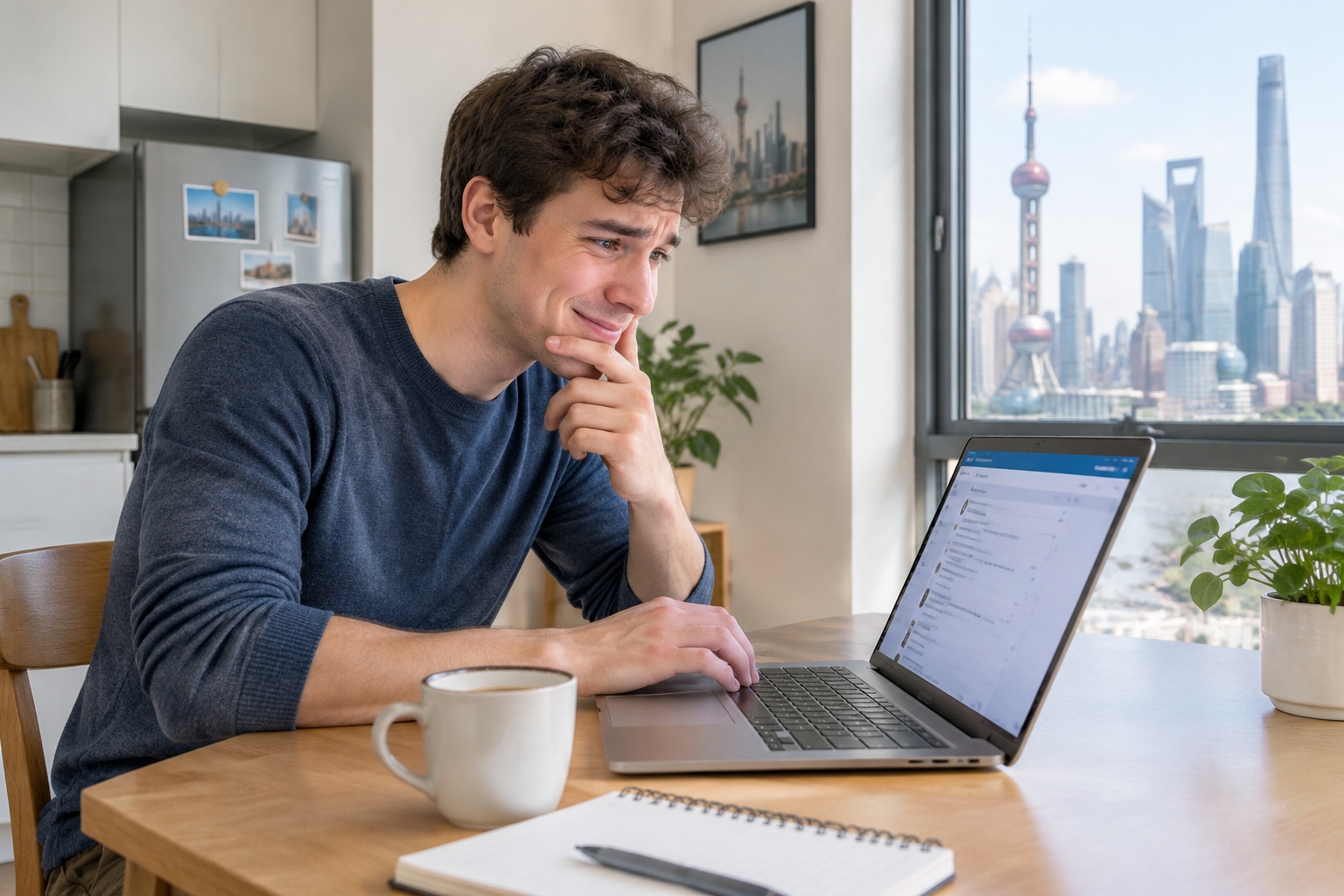 How Chinese Netizens Name Foreigners: The Legend of Nicholas Cuihua 22 A young American man reading an online forum on his laptop at a small table in a Shanghai apartment