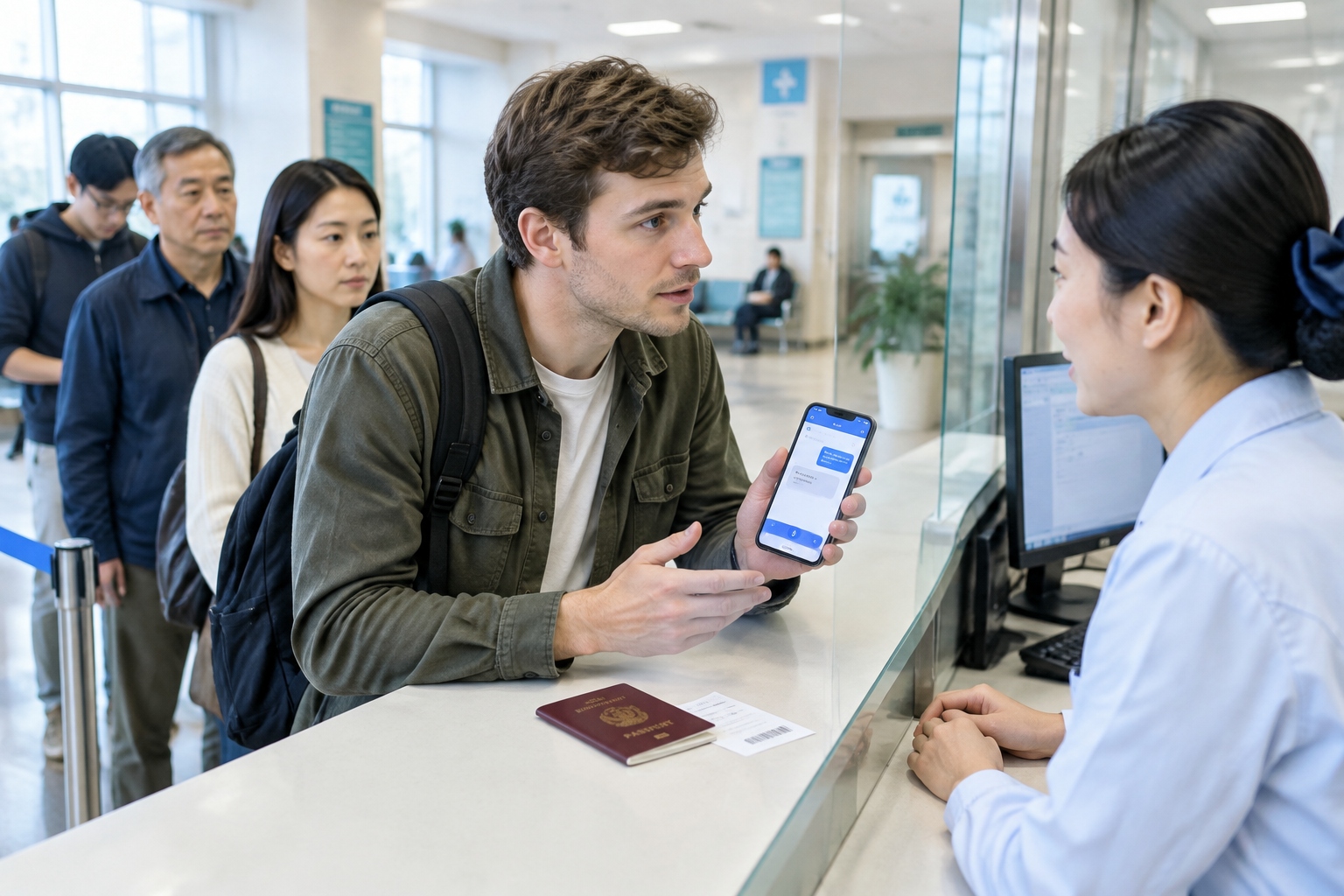 How to See a TCM Doctor in China as a Foreigner: What Acupuncture Costs, Which Cities to Pick, and What to Skip 24 A foreign patient using a translation app at a hospital registration and payment counter in China
