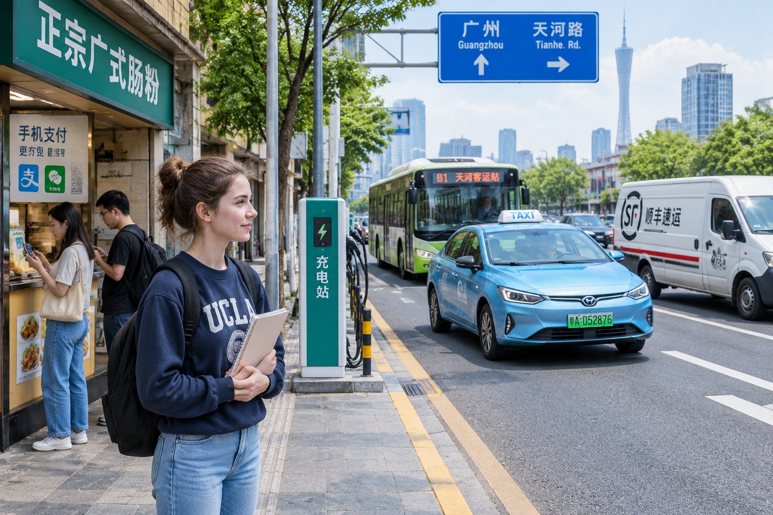From Livestream E-commerce to EV Repair: Young Foreigners Take Short Training Courses in China 24 Foreign student observing electric taxis and buses on a Guangzhou street during an EV repair training course
