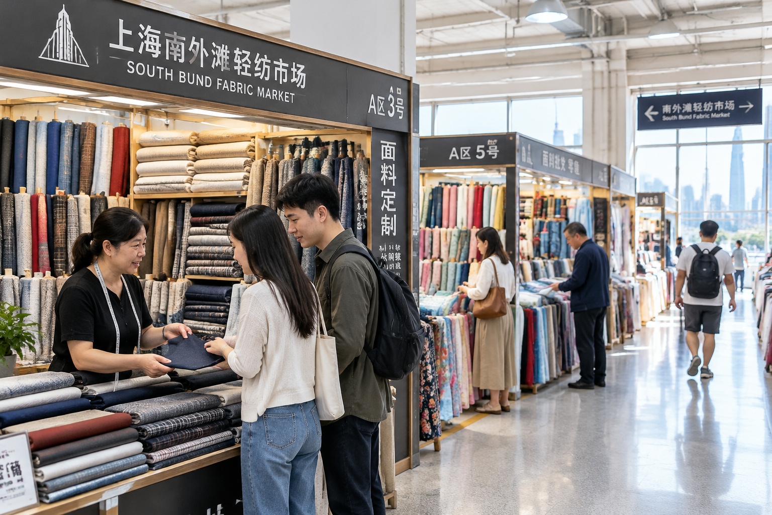 How to Get a Custom-Made Suit in Shanghai for the Price of a T-Shirt 22 Interior of a Shanghai fabric market floor lined with tailor stalls and rolls of suiting fabric