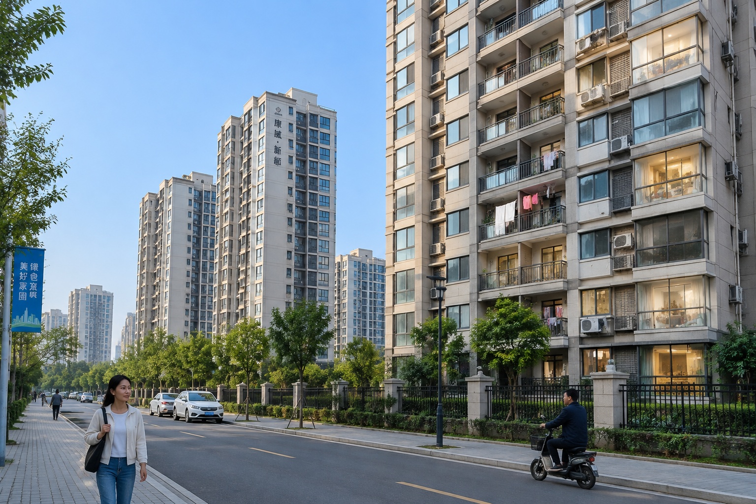 Inhabited residential high-rise towers in Ordos with occupied balconies, once part of the empty ghost-city skyline