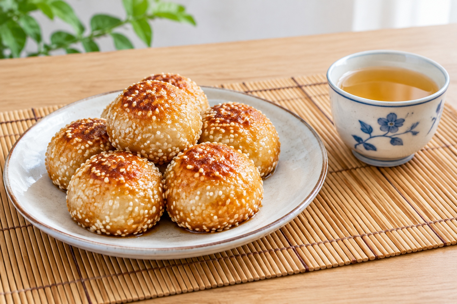 Sweet glutinous rice balls caramelized with brown sugar and sesame, a Hunan dessert