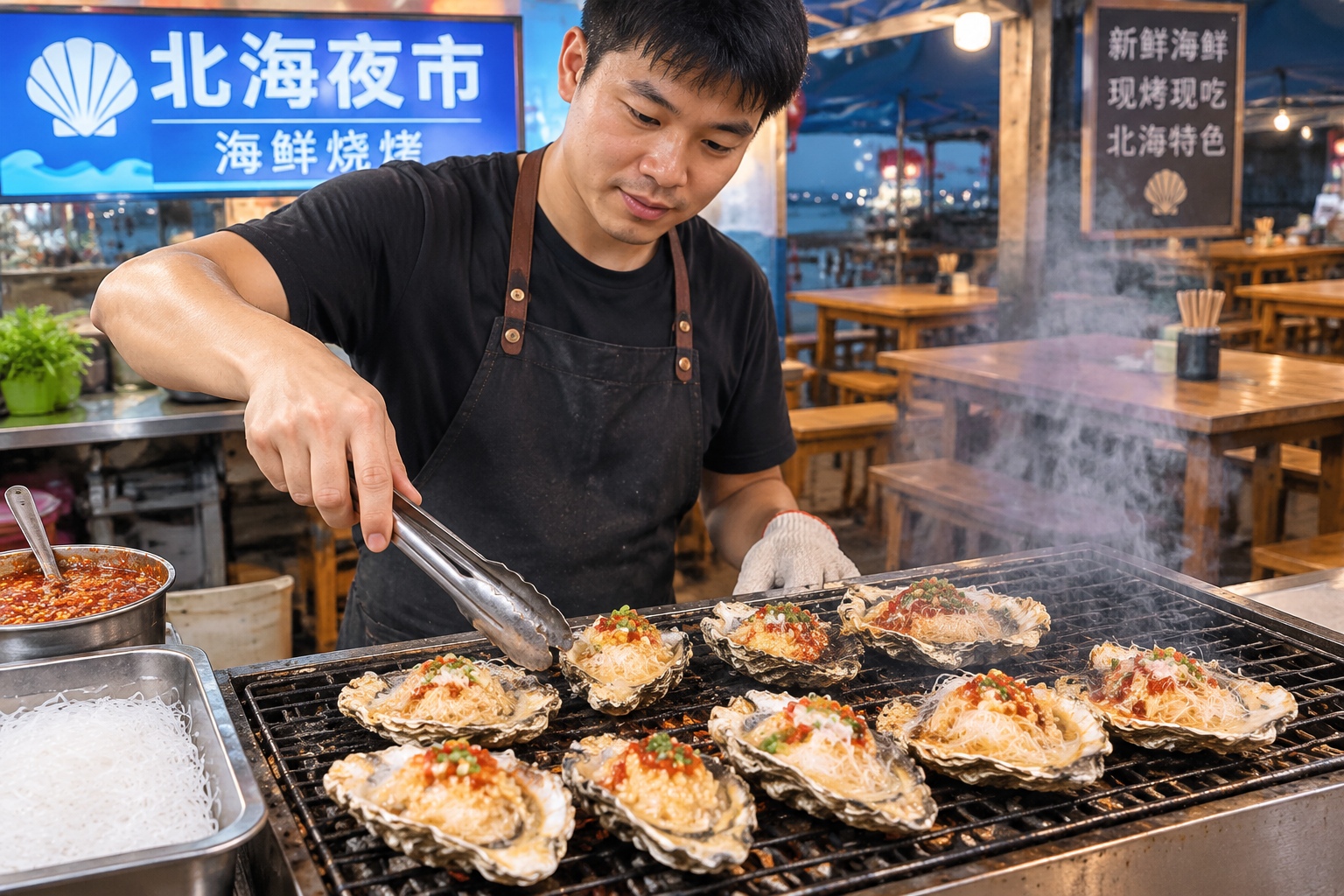 The Guangxi Food Map: 30 Flavors Beyond Guilin Rice Noodles 24 Grilled oysters with garlic and chili at Beihai night market, Guangxi