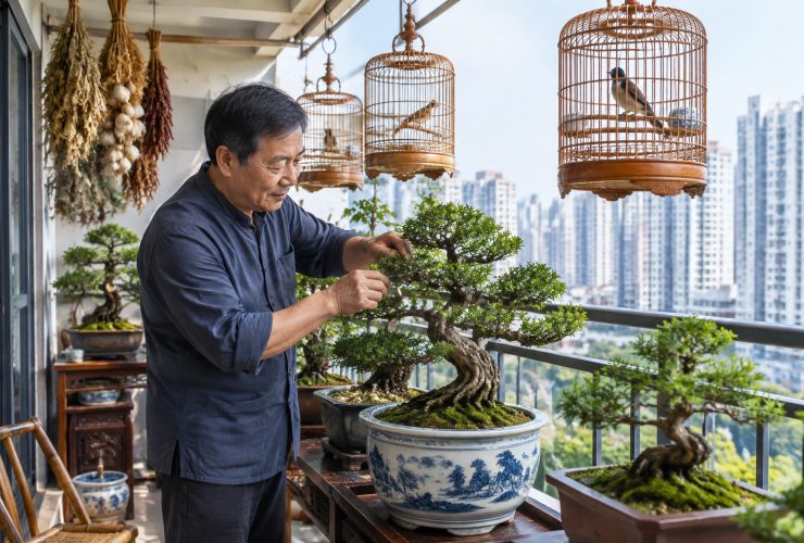 Bonsai and Birdcages: The Intricate Balcony Gardens of Urban Grandpas