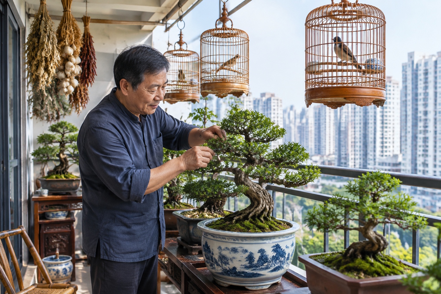 Bonsai and Birdcages: The Intricate Balcony Gardens of Urban Grandpas