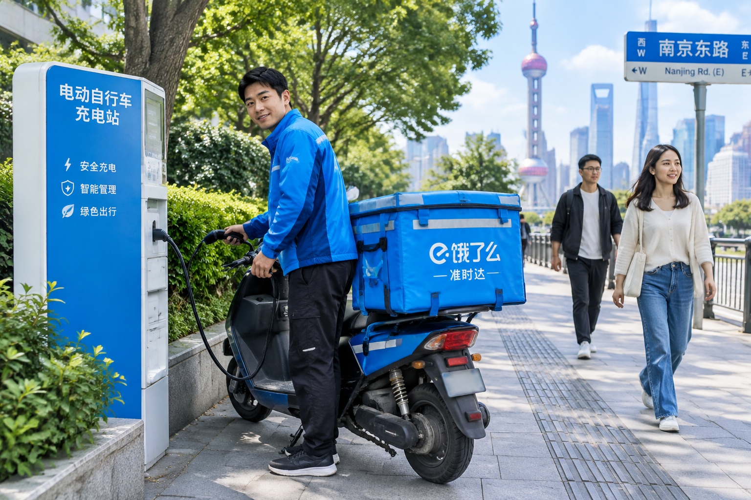 Electric delivery scooter recharging in Shanghai