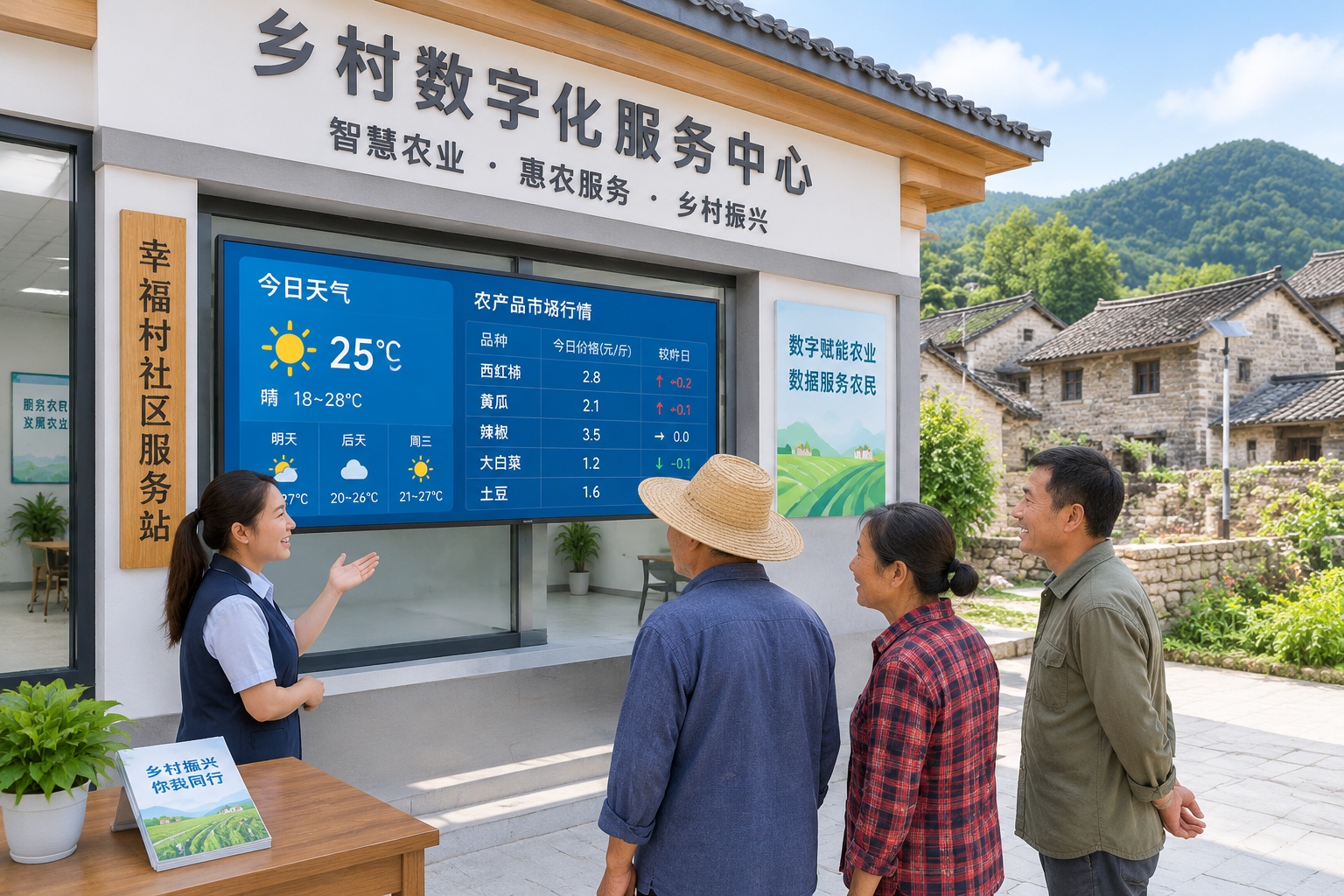 Farmers using shared technology resources at a smart agriculture station in a Chinese village