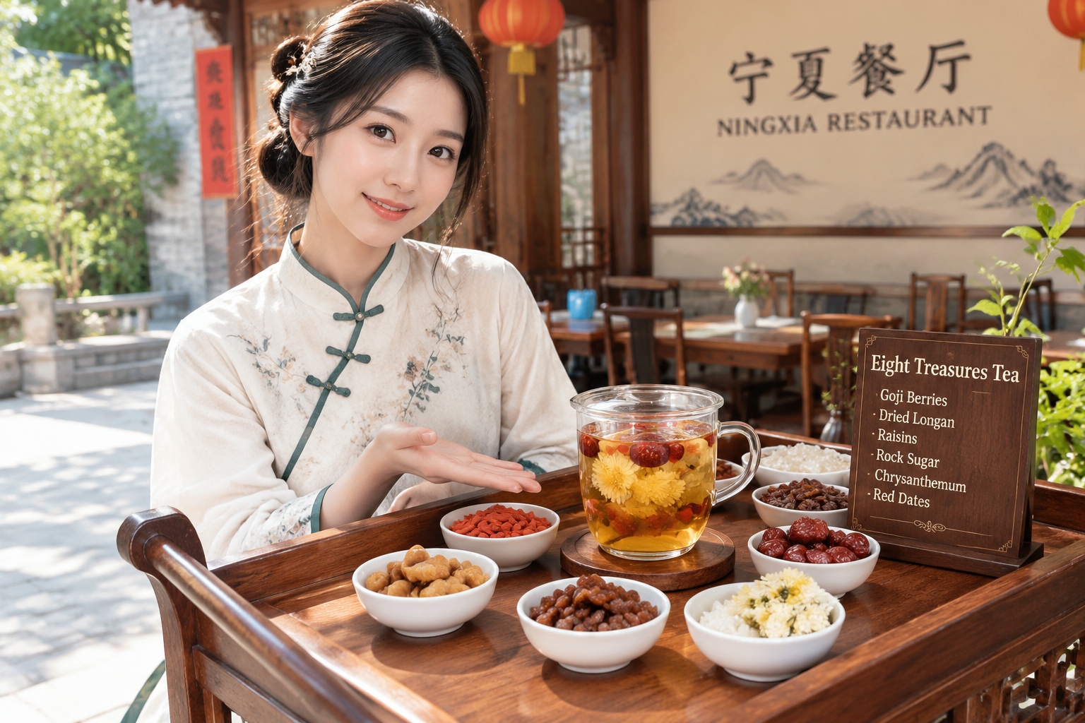 Eight-treasure tea served after a meal in a Ningxia Hui restaurant