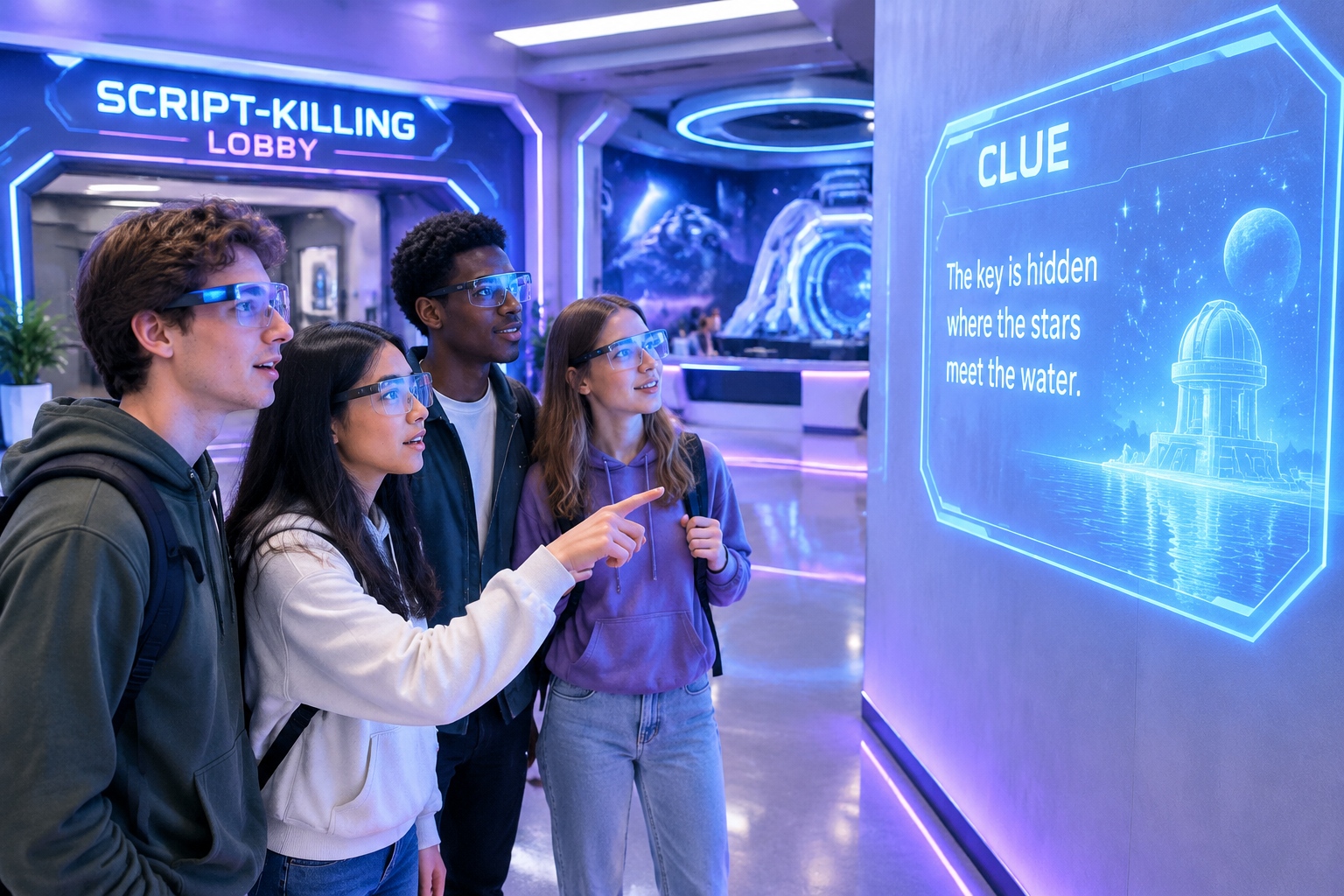 Futuristic script-killing venue using augmented reality to enhance gameplay