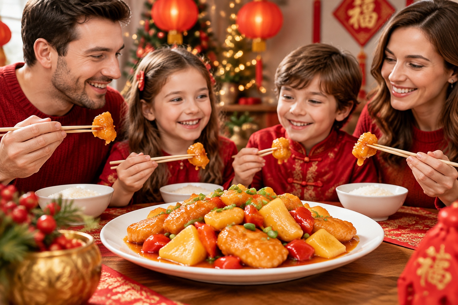 Glossy sweet and sour fish dish with pineapple and green onions