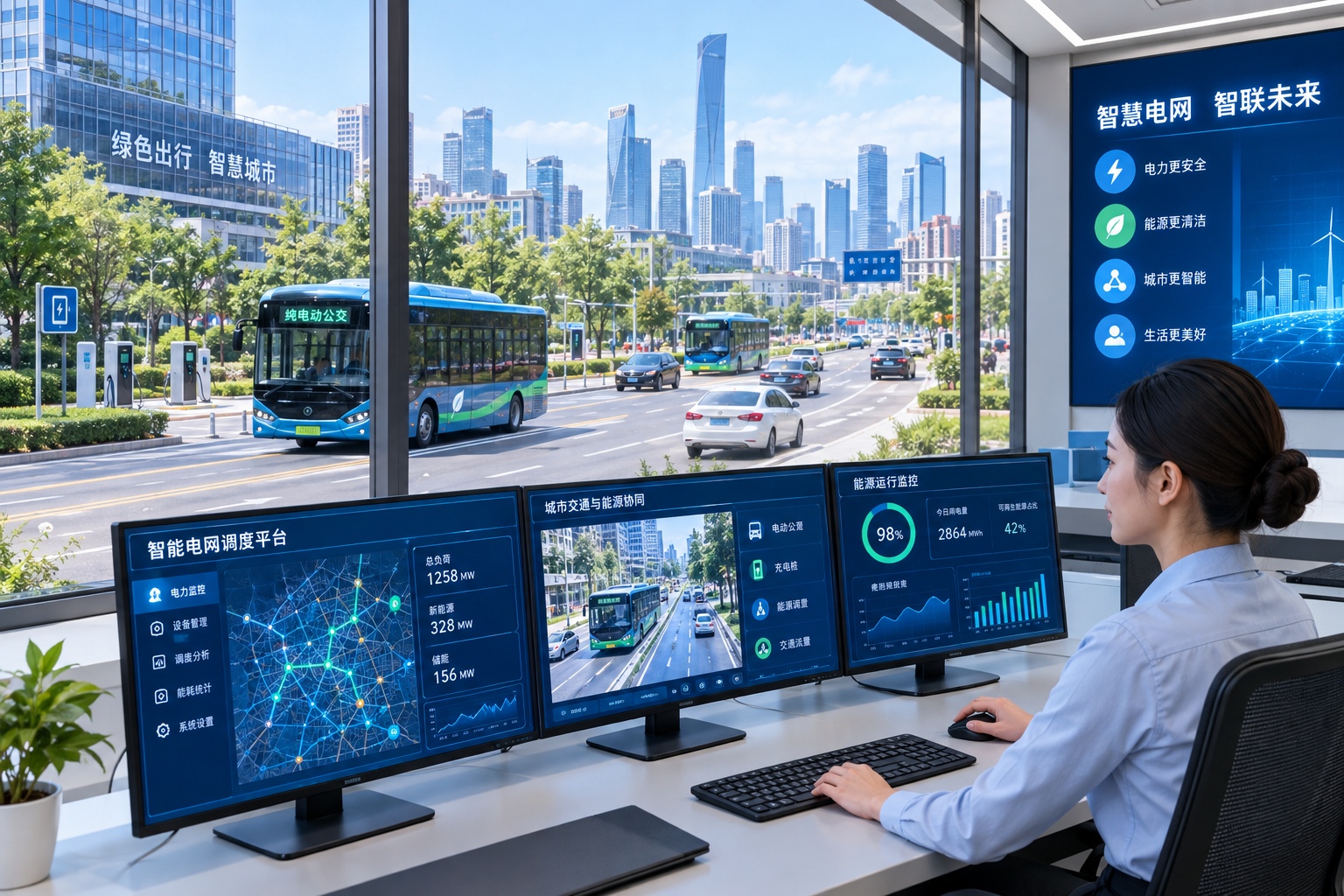 Electric public transportation system in operation in a modern Chinese metropolis with smart grid technology infrastructure