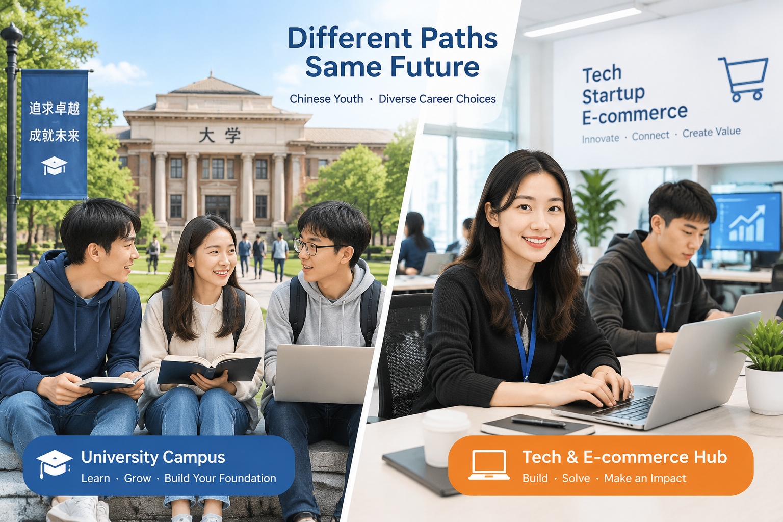 The Gaokao: Does It Really Decide a Chinese Youth's Fate? 24 A visual comparison between traditional university life and modern startup culture in China
