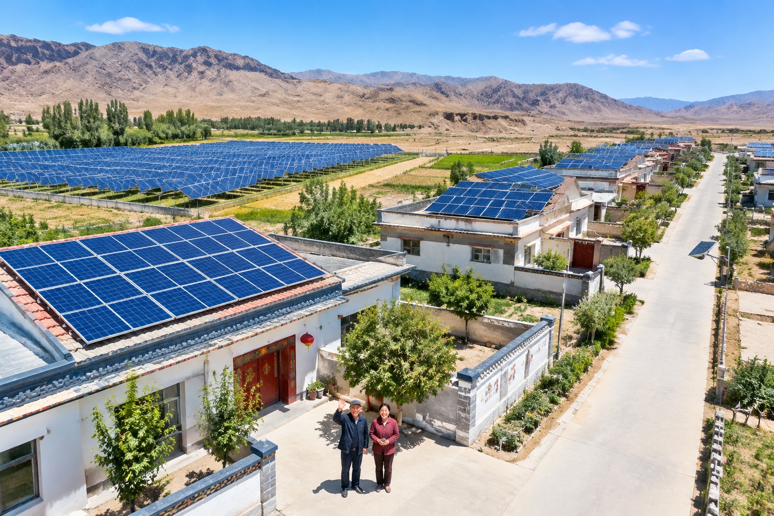 Solar panels in a Chinese rural village